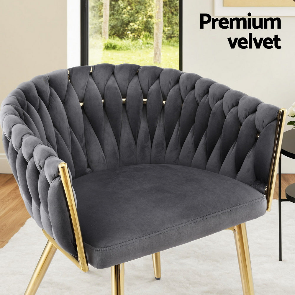 Kitchen & Dining Chairs: 1 Set of 2 Artiss Dining Chairs Velvet Armchair Grey