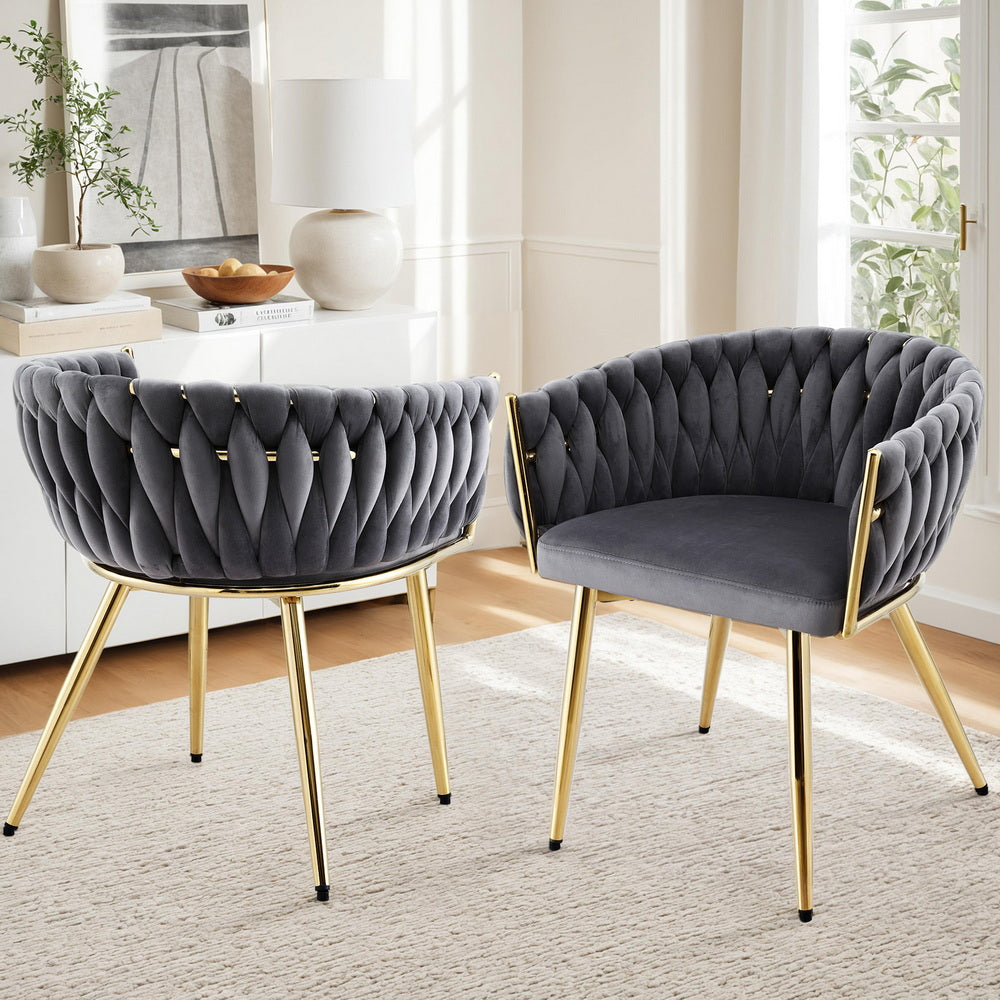 Kitchen & Dining Chairs: 1 Set of 2 Artiss Dining Chairs Velvet Armchair Grey