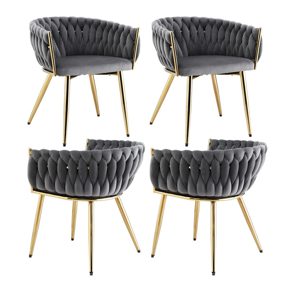 Kitchen & Dining Chairs: 1 Set of 4 Artiss Dining Chairs Velvet Armchair Grey