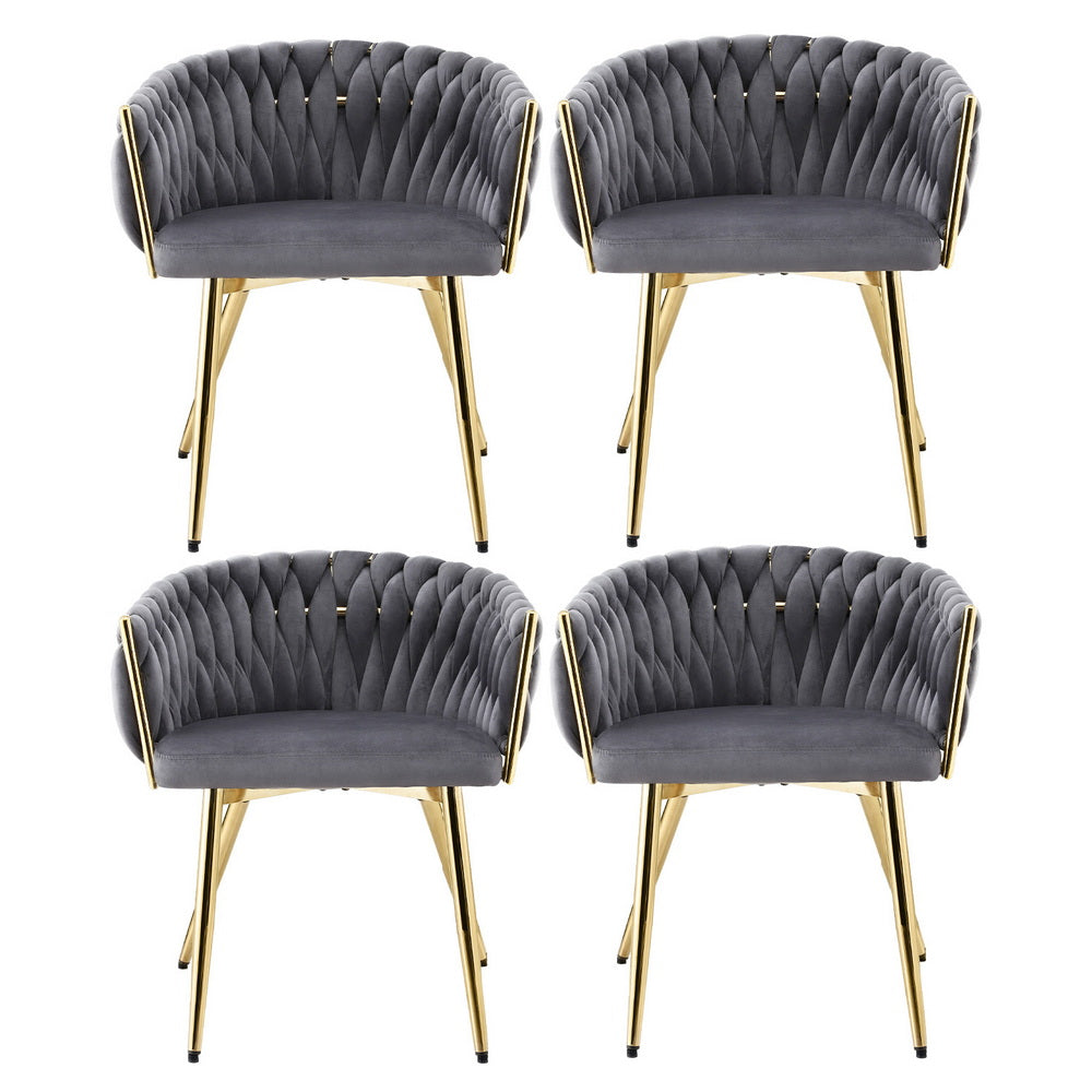 Kitchen & Dining Chairs: 1 Set of 4 Artiss Dining Chairs Velvet Armchair Grey
