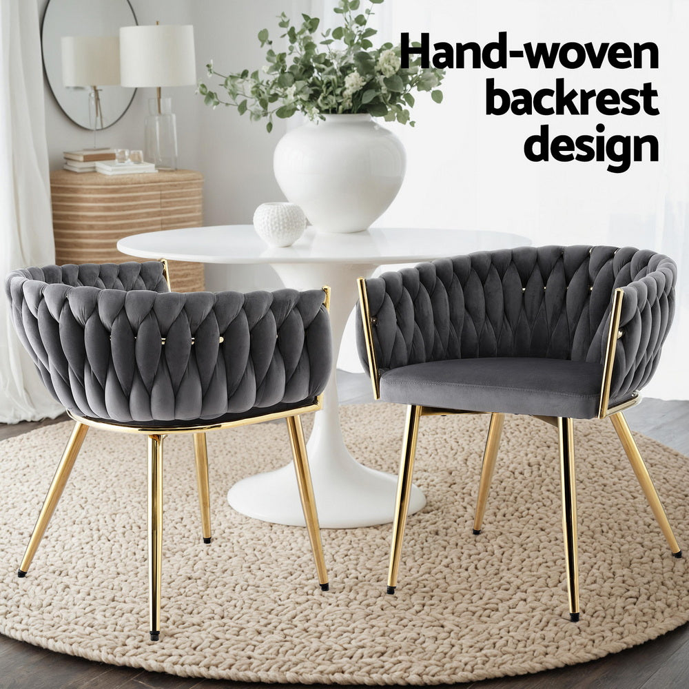 Kitchen & Dining Chairs: 1 Set of 4 Artiss Dining Chairs Velvet Armchair Grey