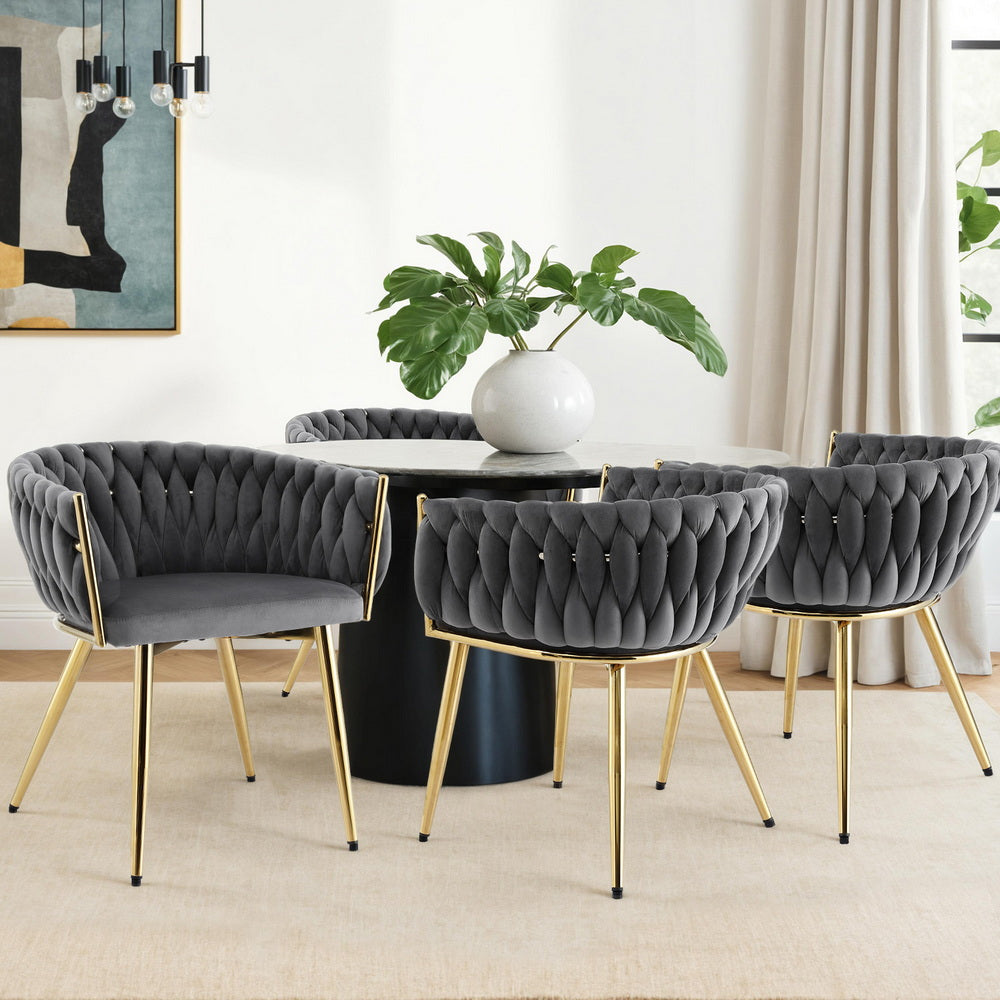 Kitchen & Dining Chairs: 1 Set of 4 Artiss Dining Chairs Velvet Armchair Grey