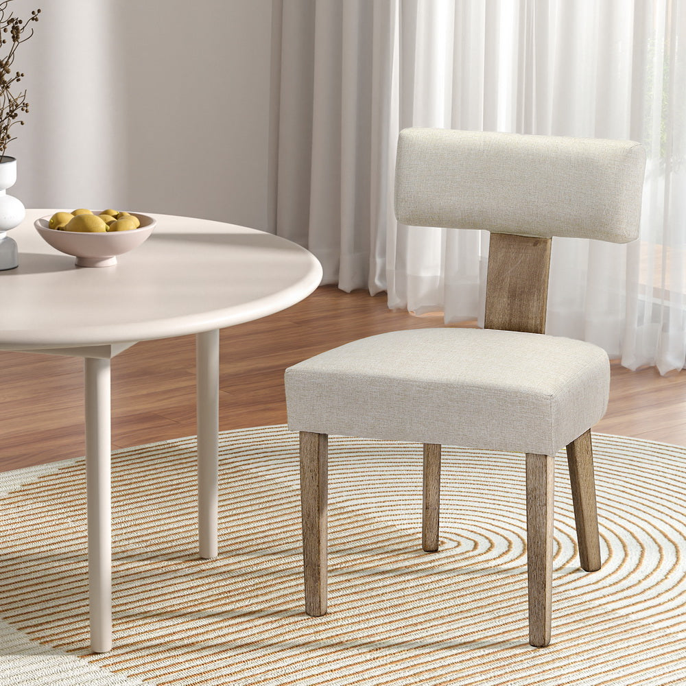 Dining Set: Artiss Dining Chairs Set of 2 Linen Fabric Wooden Beige