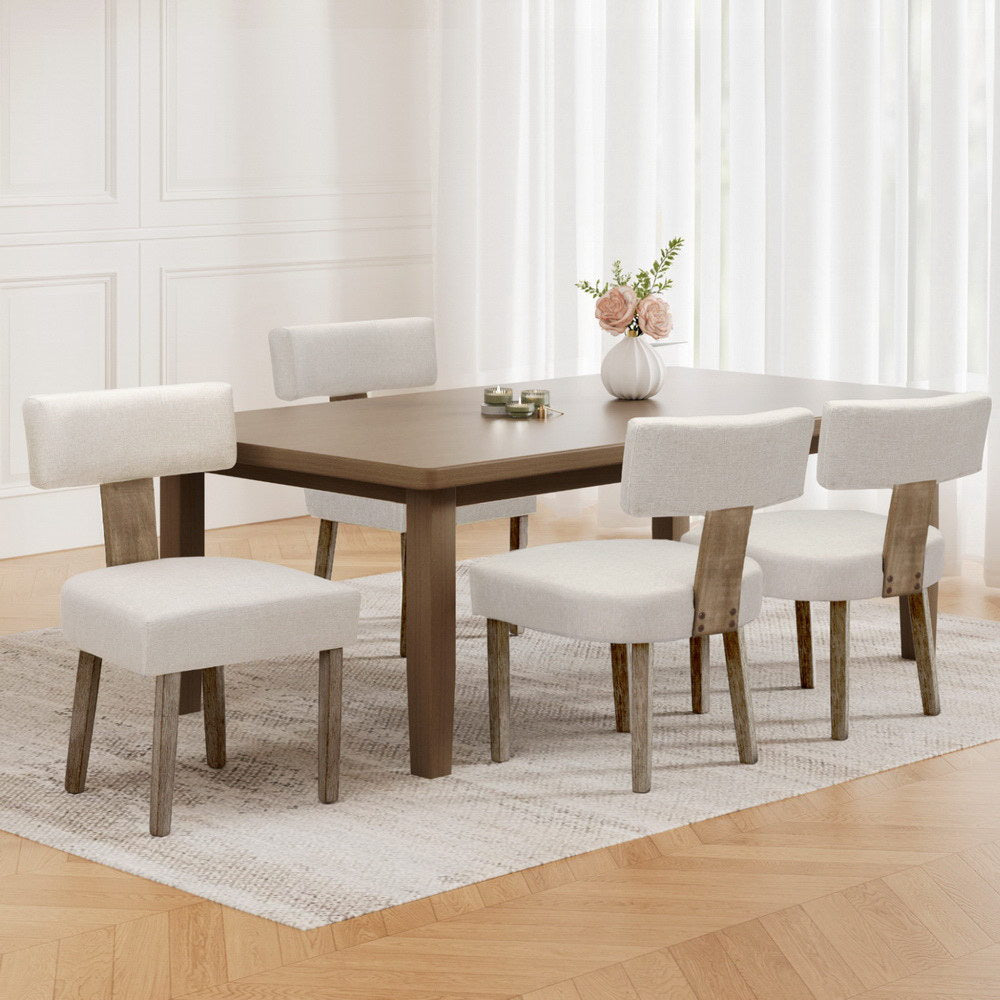 Kitchen & Dining Chairs: Artiss Dining Chairs Set of 4 Linen Fabric Wooden Beige