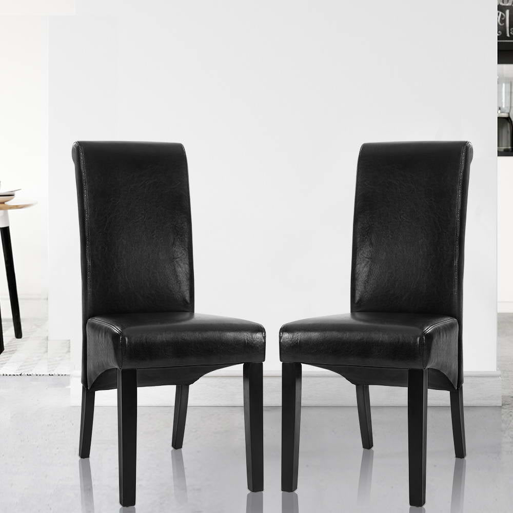 Table & Bar Stools: Artiss Dining Chairs Set of 2 Leather Parsons Chair Black