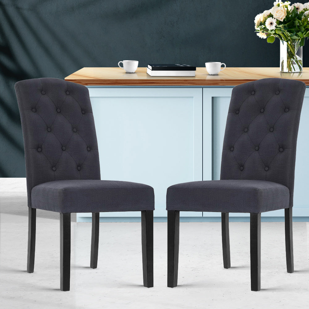 Dining Set: Artiss Dining Chairs Set of 2 Linen Parsons Chair Dark Grey
