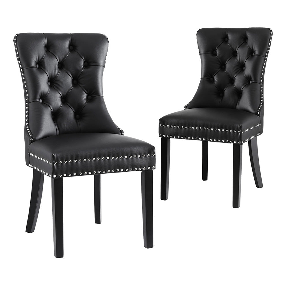 Kitchen & Dining Chairs: 1 Set of 2 Artiss Dining Chairs Black Leather