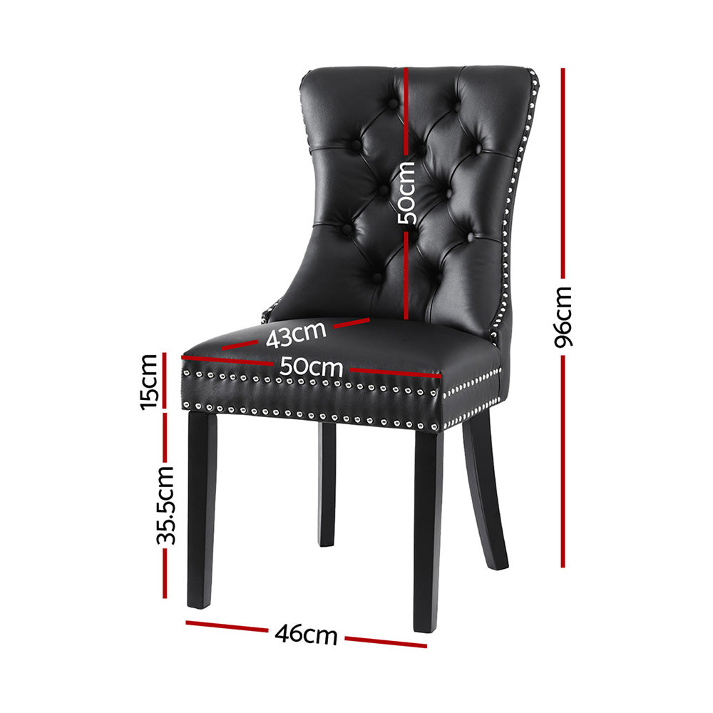 Kitchen & Dining Chairs: 1 Set of 2 Artiss Dining Chairs Black Leather