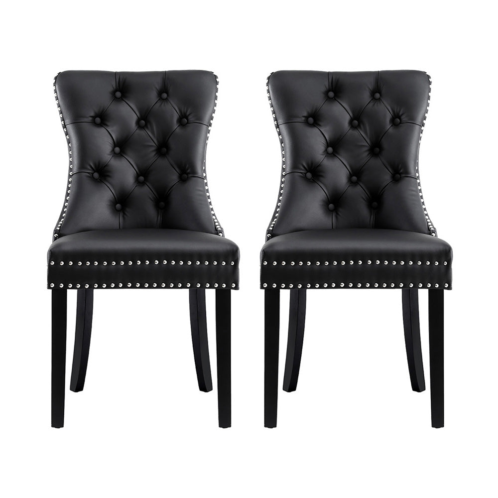 Kitchen & Dining Chairs: 1 Set of 2 Artiss Dining Chairs Black Leather