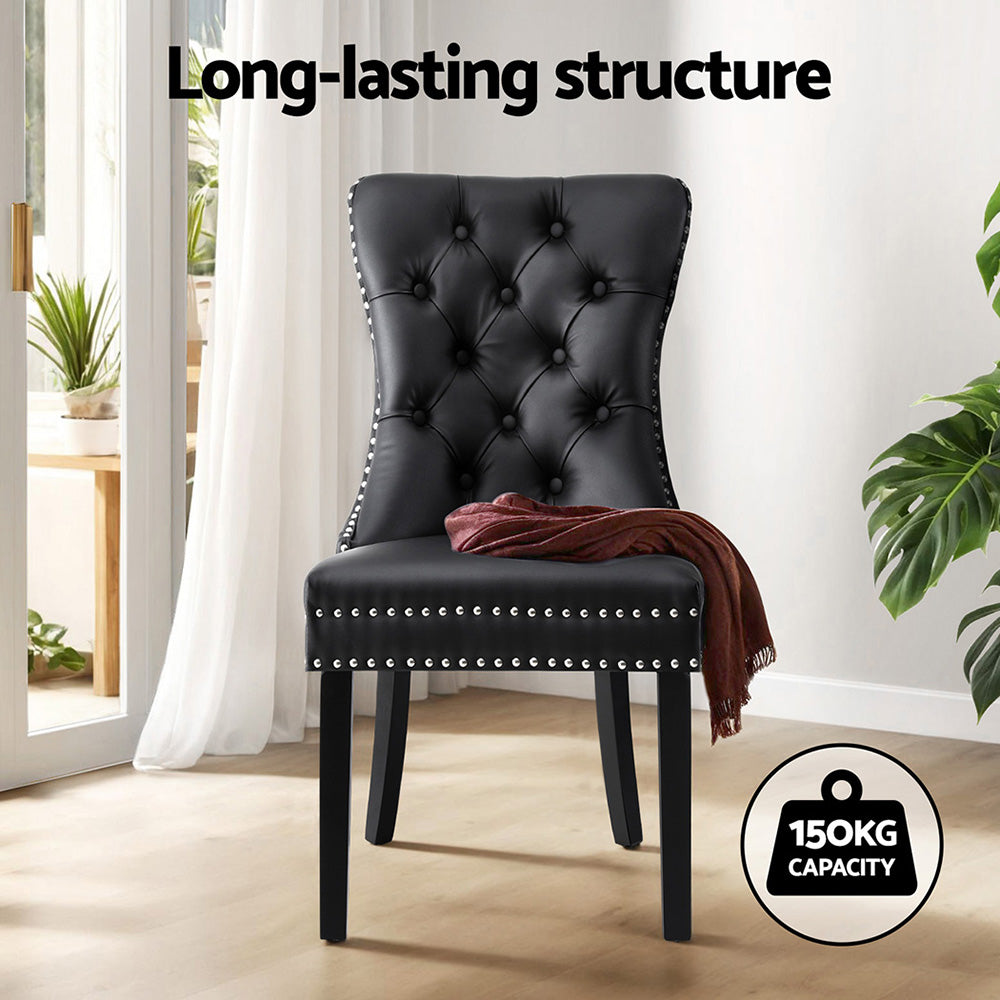 Kitchen & Dining Chairs: 1 Set of 2 Artiss Dining Chairs Black Leather