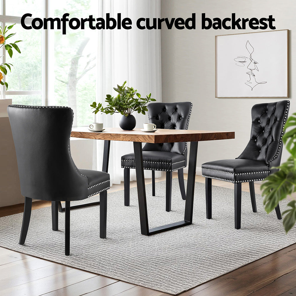 Kitchen & Dining Chairs: 1 Set of 2 Artiss Dining Chairs Black Leather