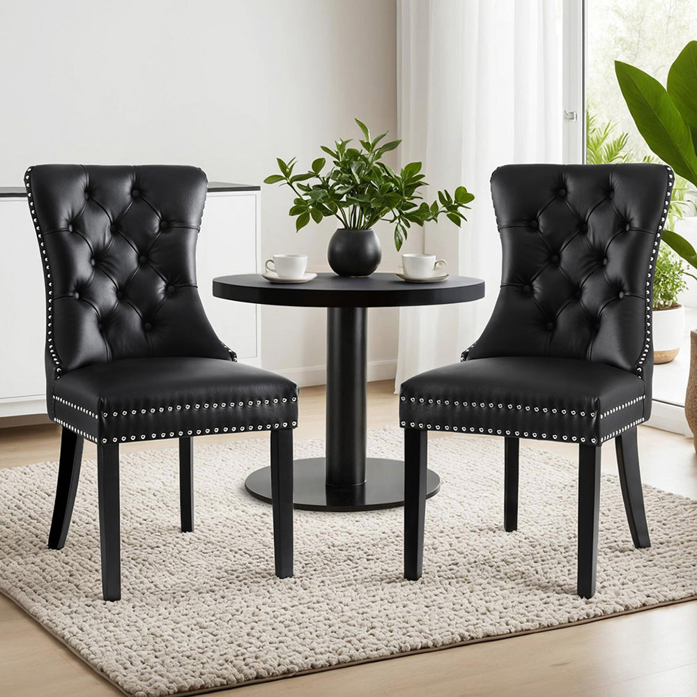 Kitchen & Dining Chairs: 1 Set of 2 Artiss Dining Chairs Black Leather