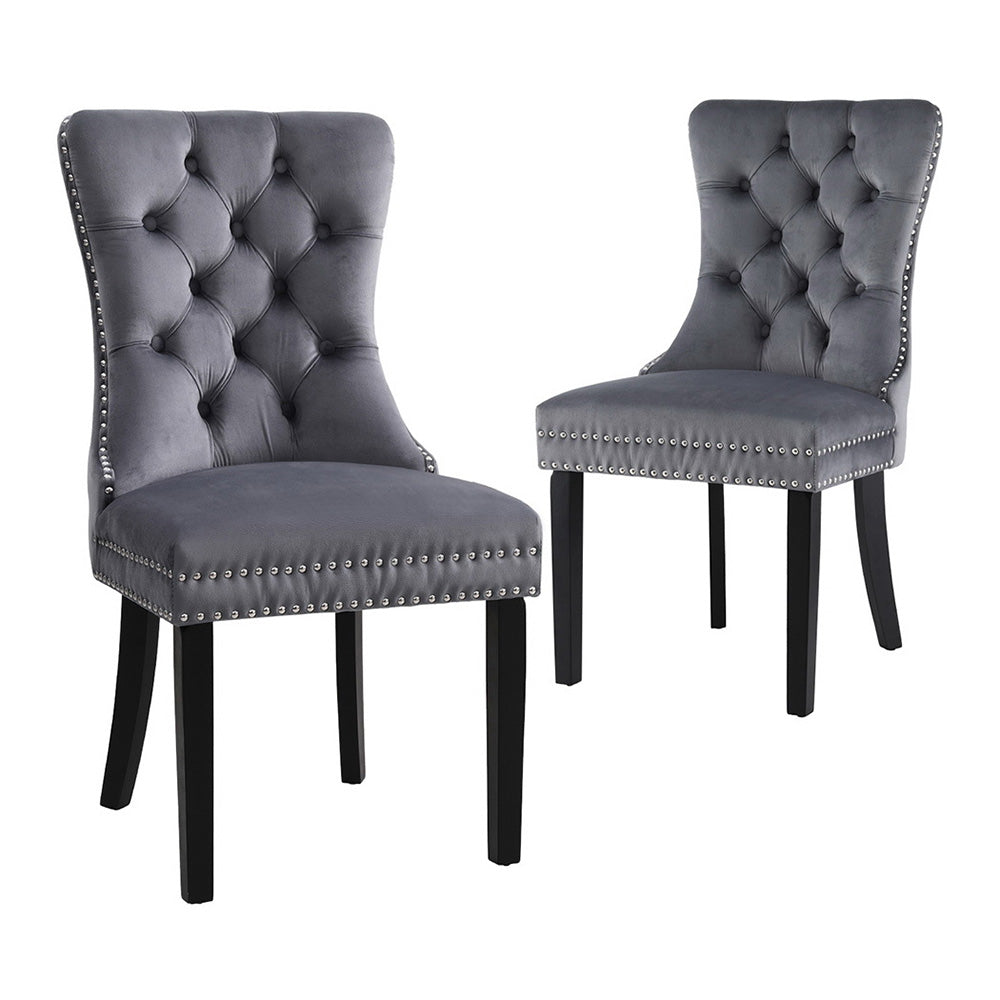 Kitchen & Dining Chairs: 1 Set of 2 Artiss Dining Chairs Grey Velvet