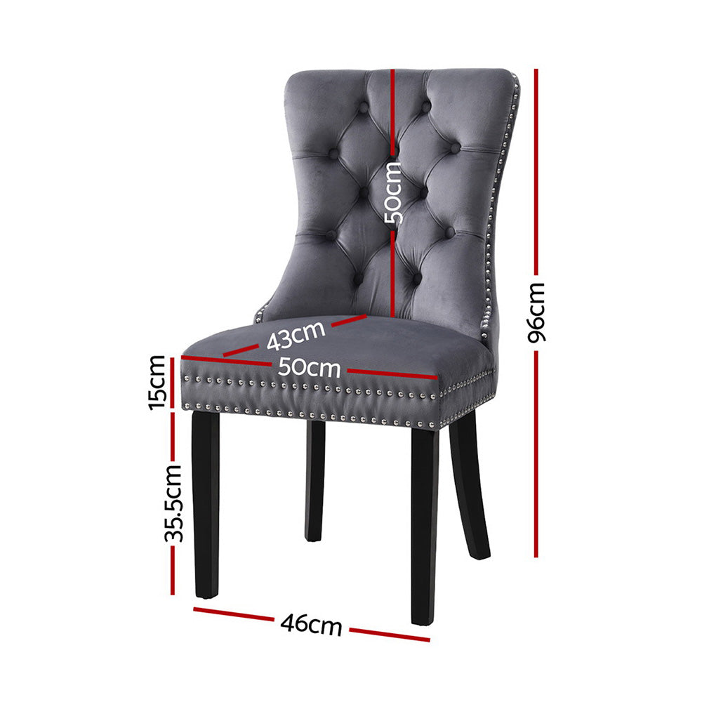 Kitchen & Dining Chairs: 1 Set of 2 Artiss Dining Chairs Grey Velvet