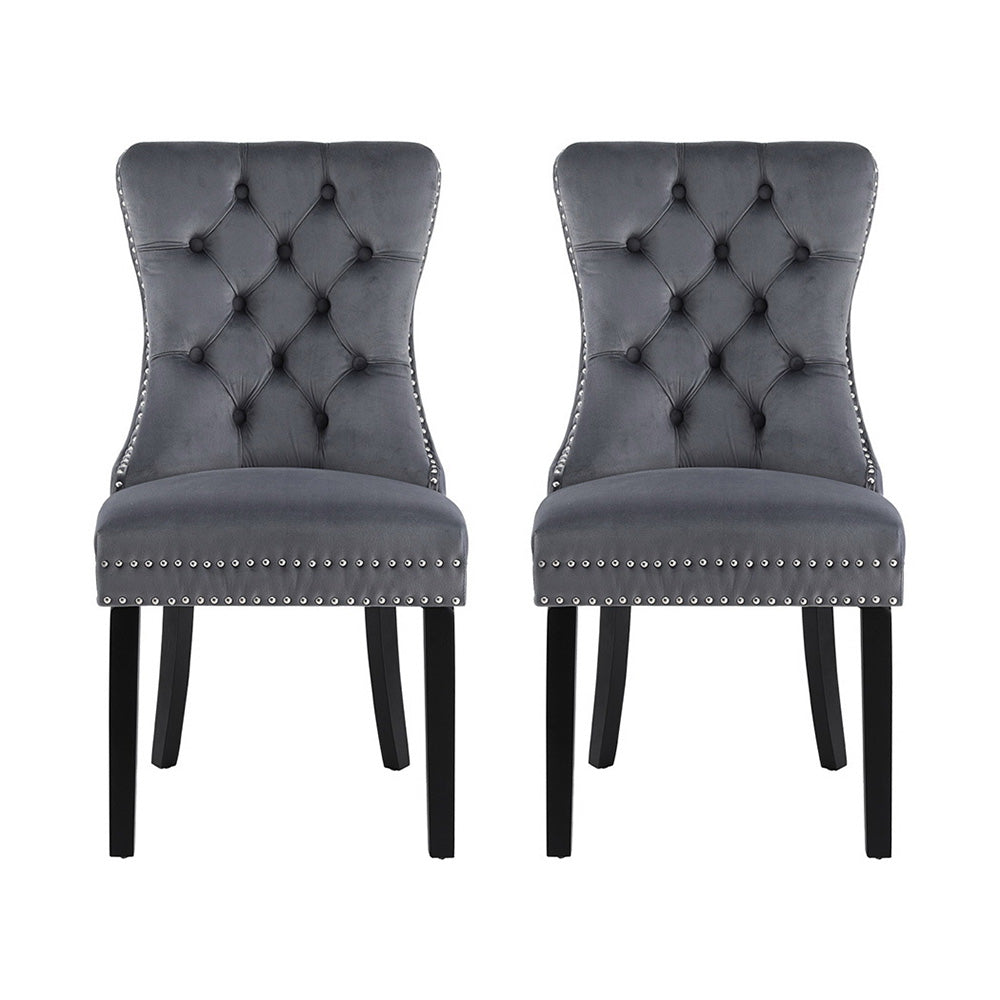 Kitchen & Dining Chairs: 1 Set of 2 Artiss Dining Chairs Grey Velvet