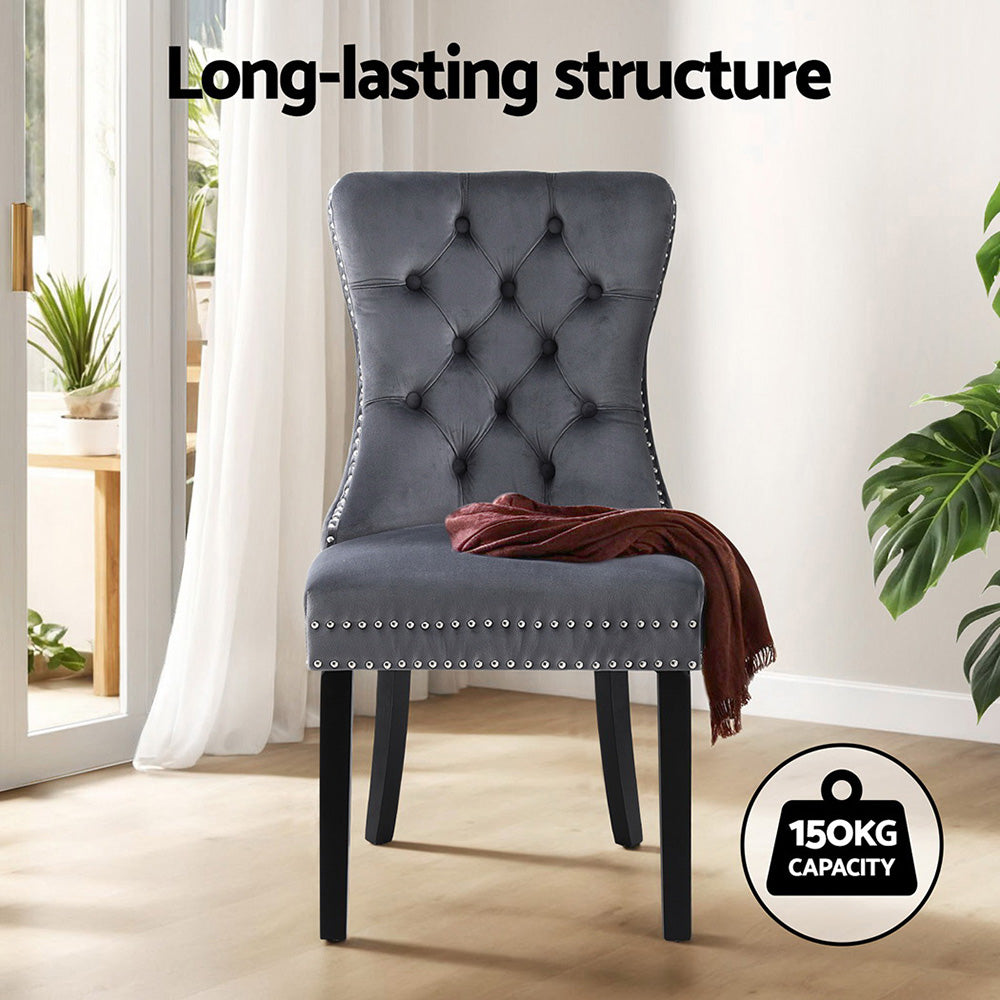 Kitchen & Dining Chairs: 1 Set of 2 Artiss Dining Chairs Grey Velvet