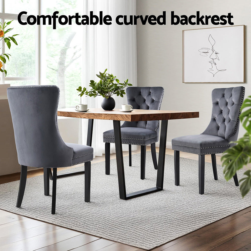 Kitchen & Dining Chairs: 1 Set of 2 Artiss Dining Chairs Grey Velvet