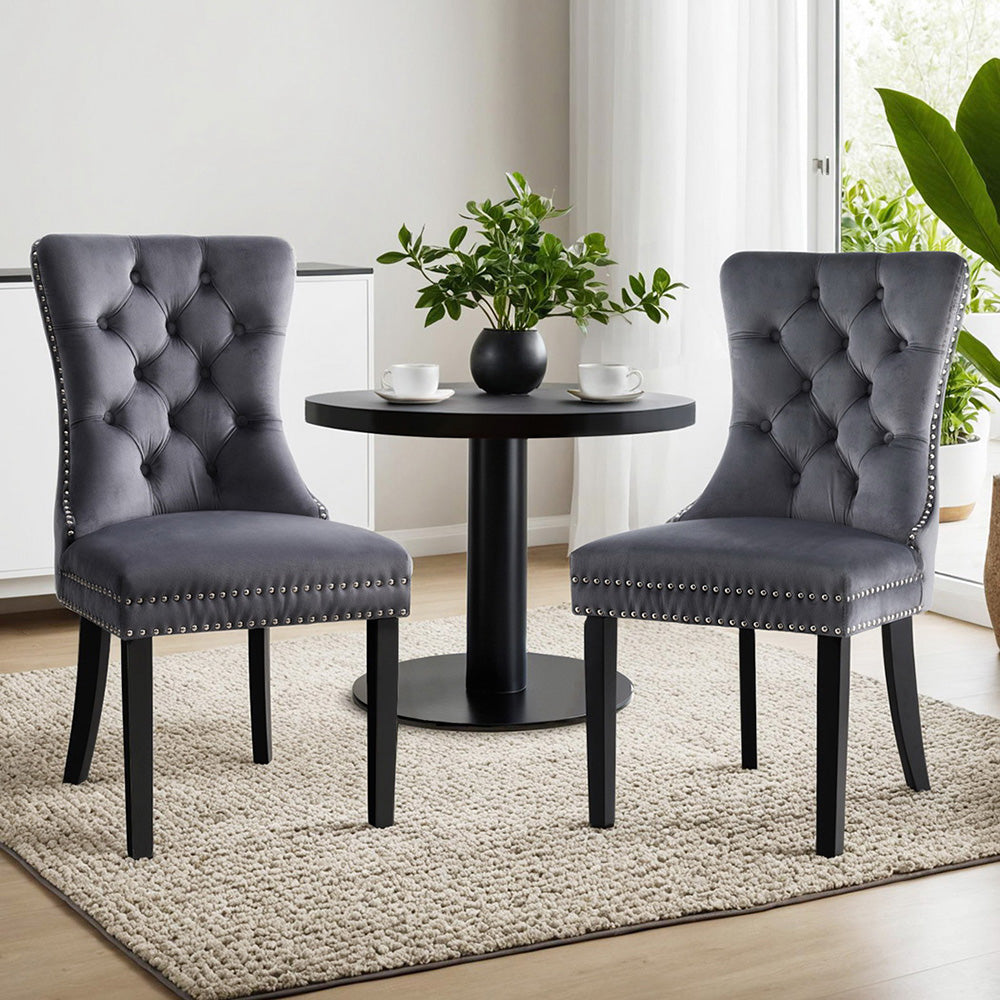 Kitchen & Dining Chairs: 1 Set of 2 Artiss Dining Chairs Grey Velvet