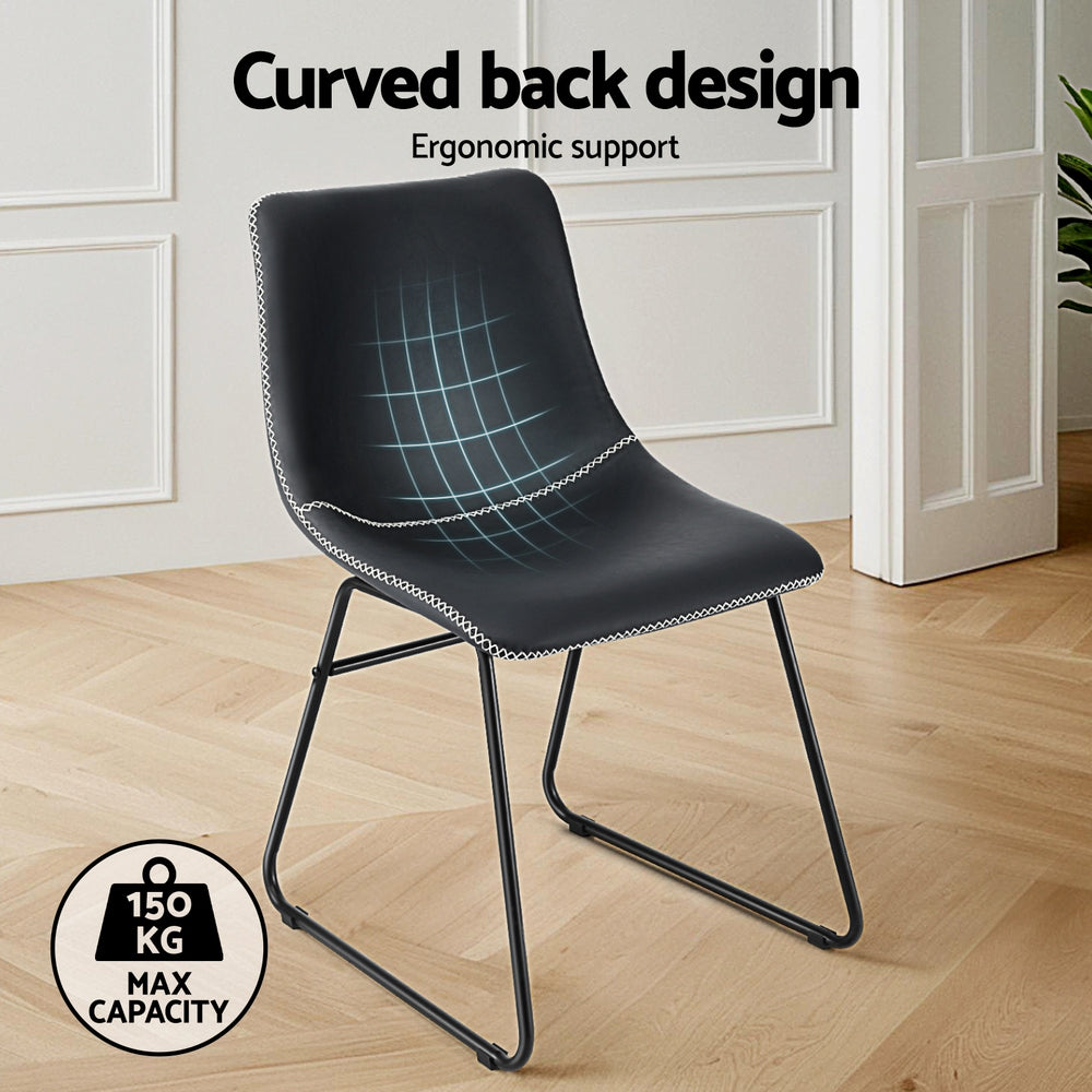 Kitchen & Dining Chairs: Artiss 4x Dining Chairs Retro PU Leather Kitchen Lounge Cafe Accent Chair Black
