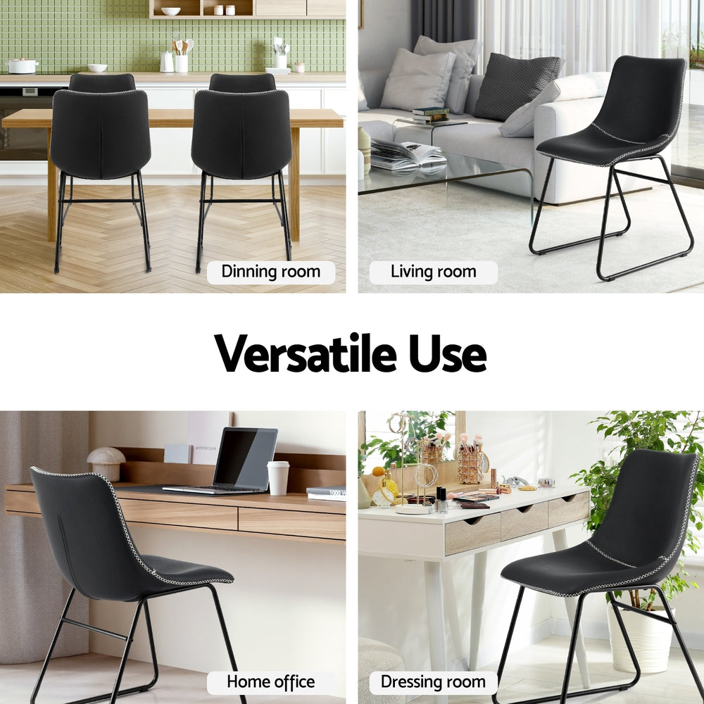 Kitchen & Dining Chairs: Artiss 4x Dining Chairs Retro PU Leather Kitchen Lounge Cafe Accent Chair Black