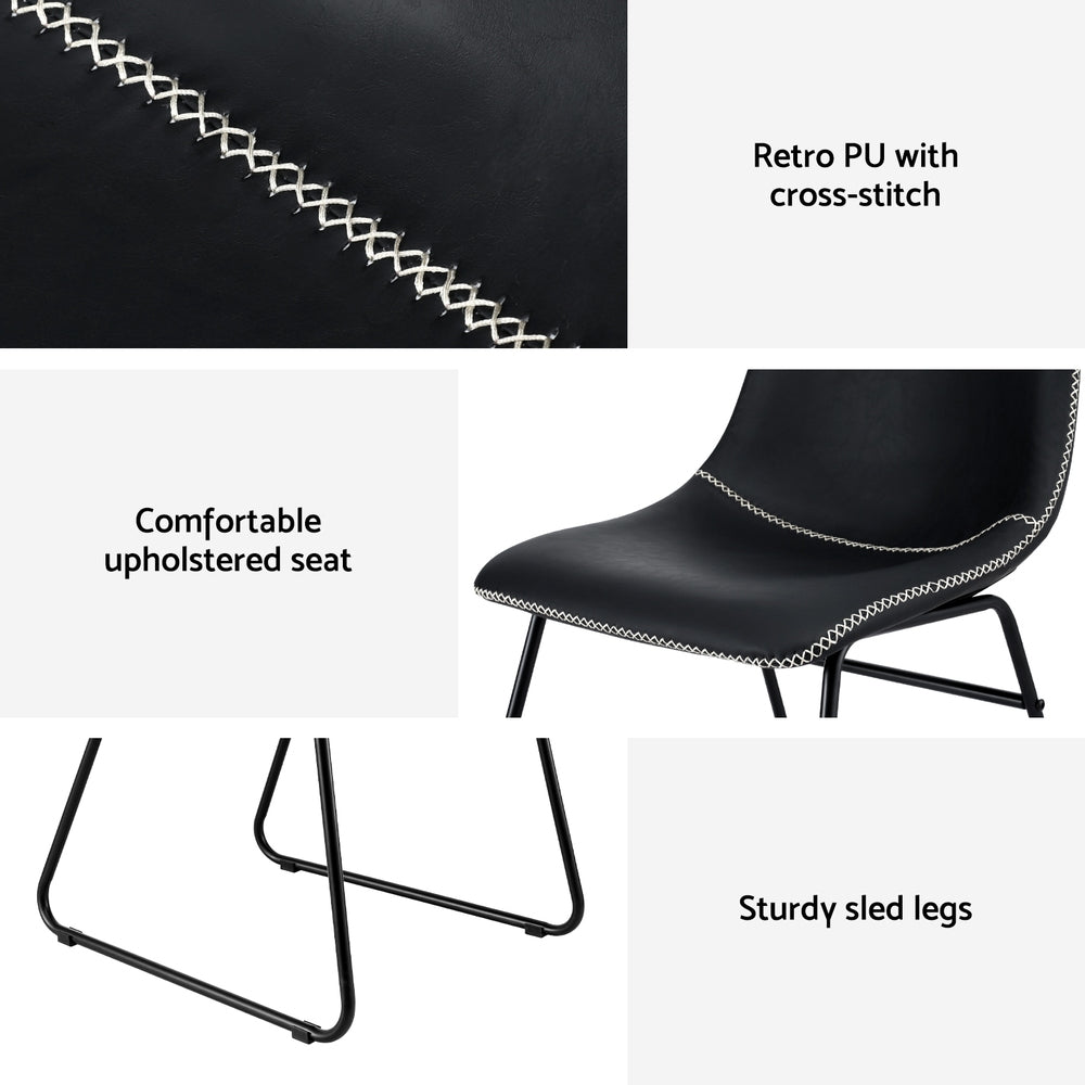 Kitchen & Dining Chairs: Artiss 4x Dining Chairs Retro PU Leather Kitchen Lounge Cafe Accent Chair Black
