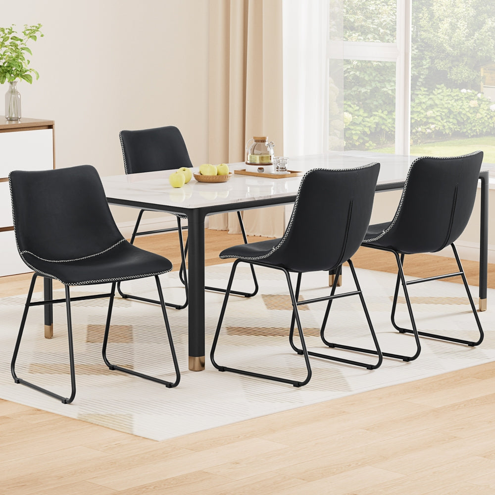 Kitchen & Dining Chairs: Artiss 4x Dining Chairs Retro PU Leather Kitchen Lounge Cafe Accent Chair Black