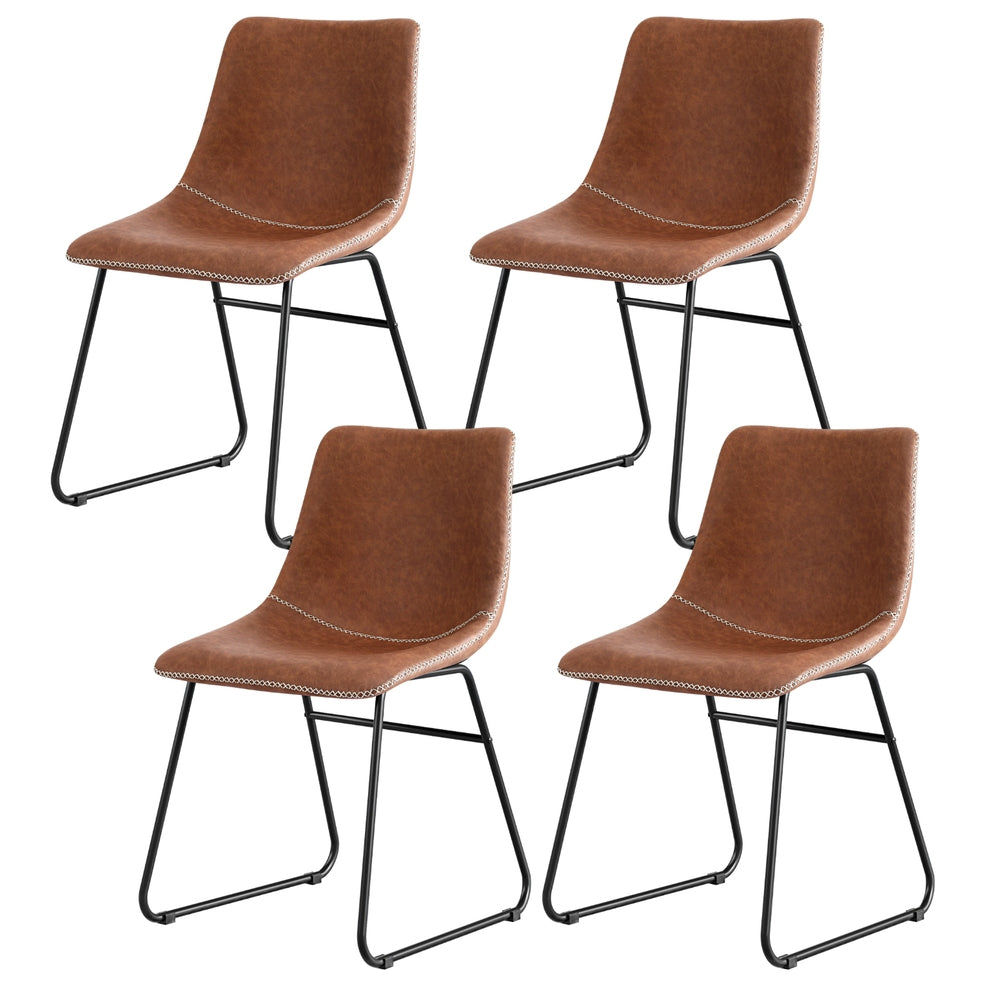 Kitchen & Dining Chairs: Artiss 4x Dining Chairs Retro PU Leather Kitchen Lounge Cafe Accent Chair Brown