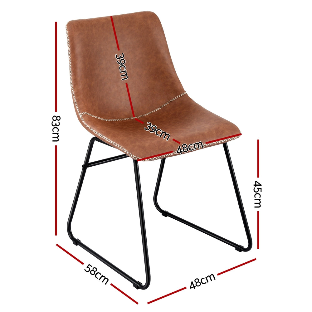 Kitchen & Dining Chairs: Artiss 4x Dining Chairs Retro PU Leather Kitchen Lounge Cafe Accent Chair Brown
