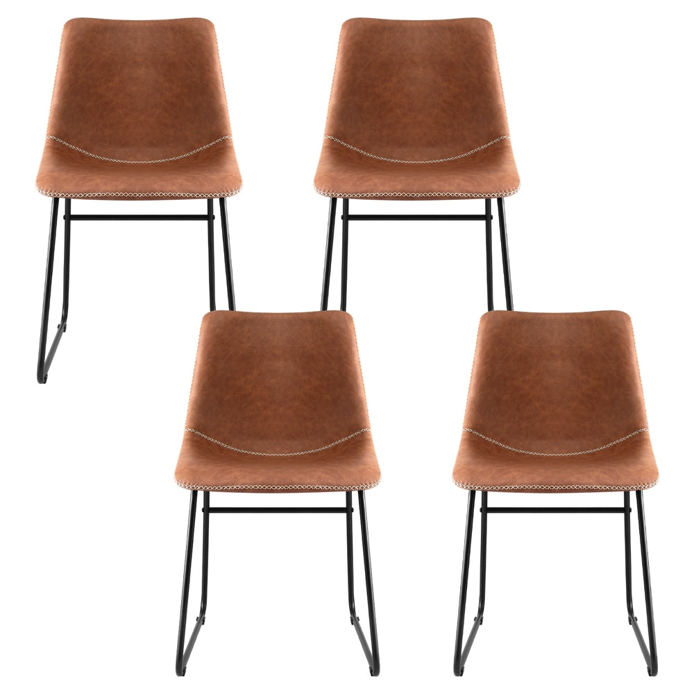 Kitchen & Dining Chairs: Artiss 4x Dining Chairs Retro PU Leather Kitchen Lounge Cafe Accent Chair Brown