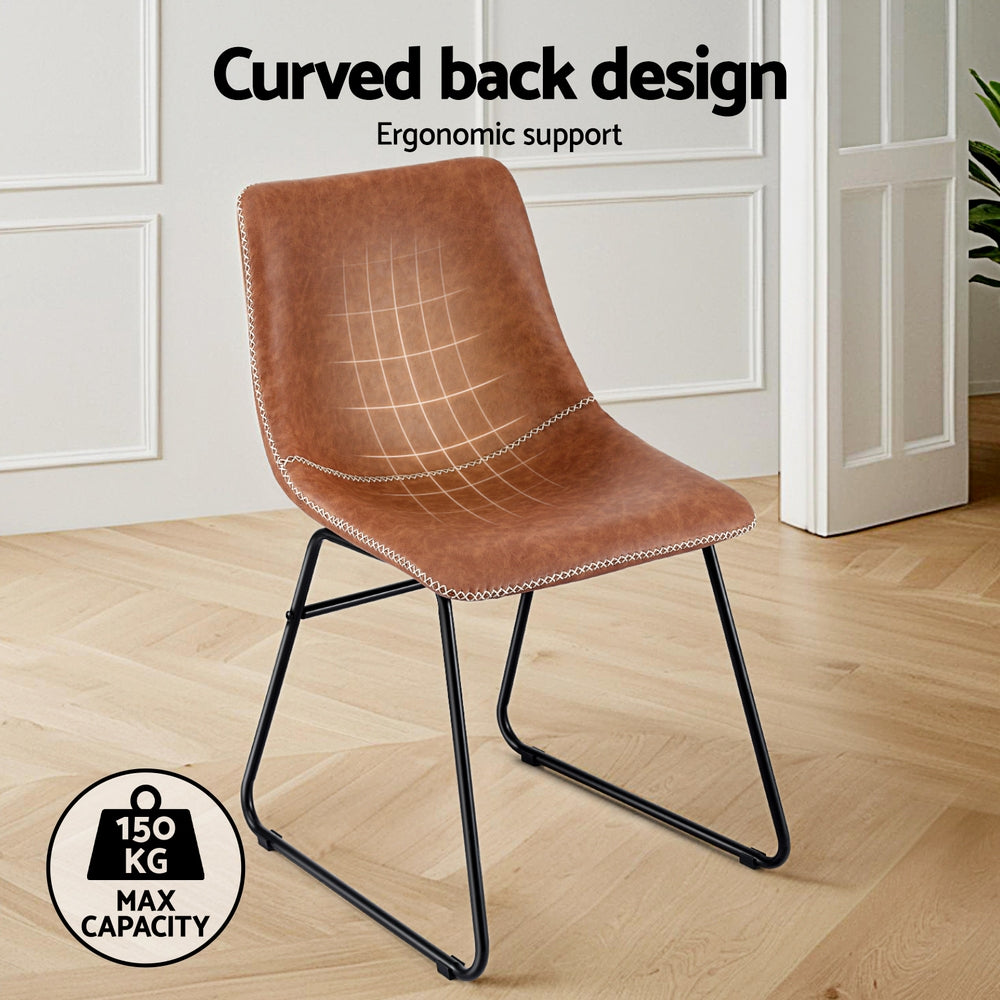 Kitchen & Dining Chairs: Artiss 4x Dining Chairs Retro PU Leather Kitchen Lounge Cafe Accent Chair Brown