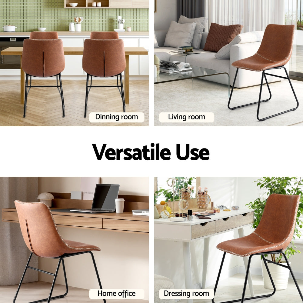 Kitchen & Dining Chairs: Artiss 4x Dining Chairs Retro PU Leather Kitchen Lounge Cafe Accent Chair Brown