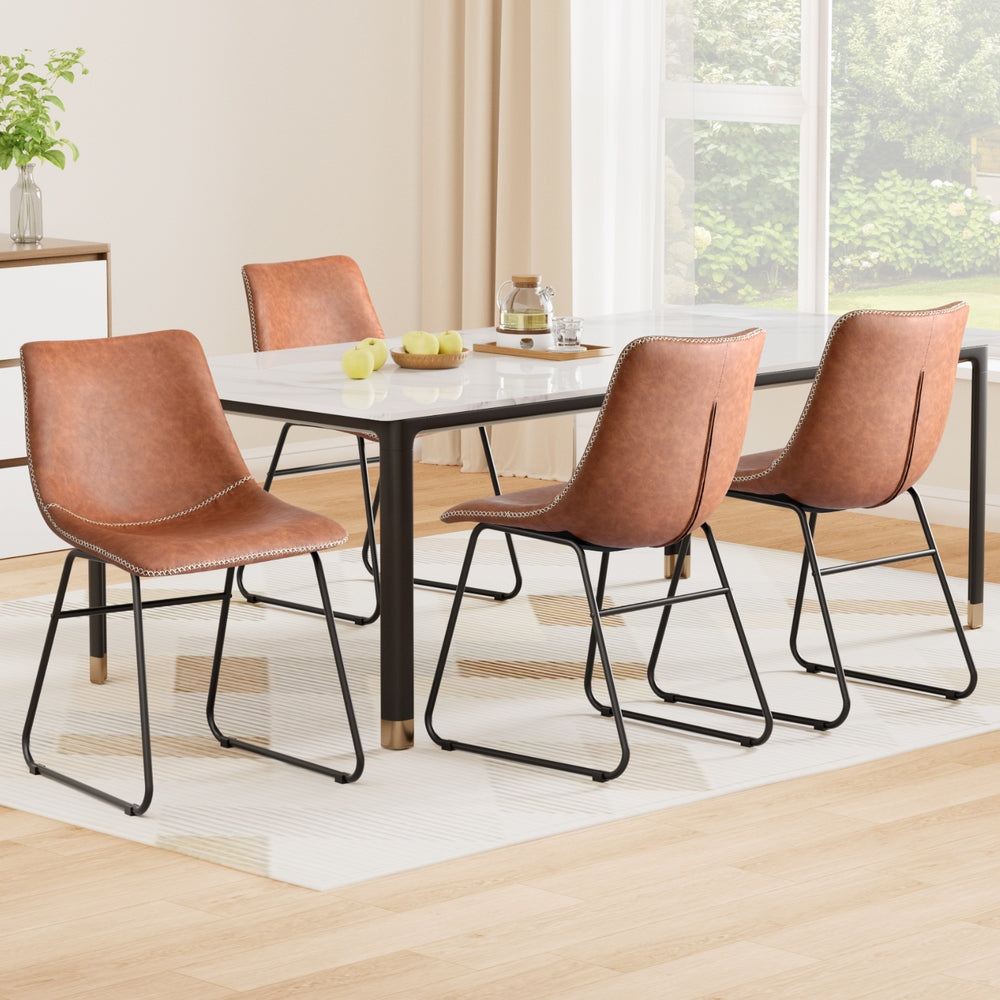 Kitchen & Dining Chairs: Artiss 4x Dining Chairs Retro PU Leather Kitchen Lounge Cafe Accent Chair Brown