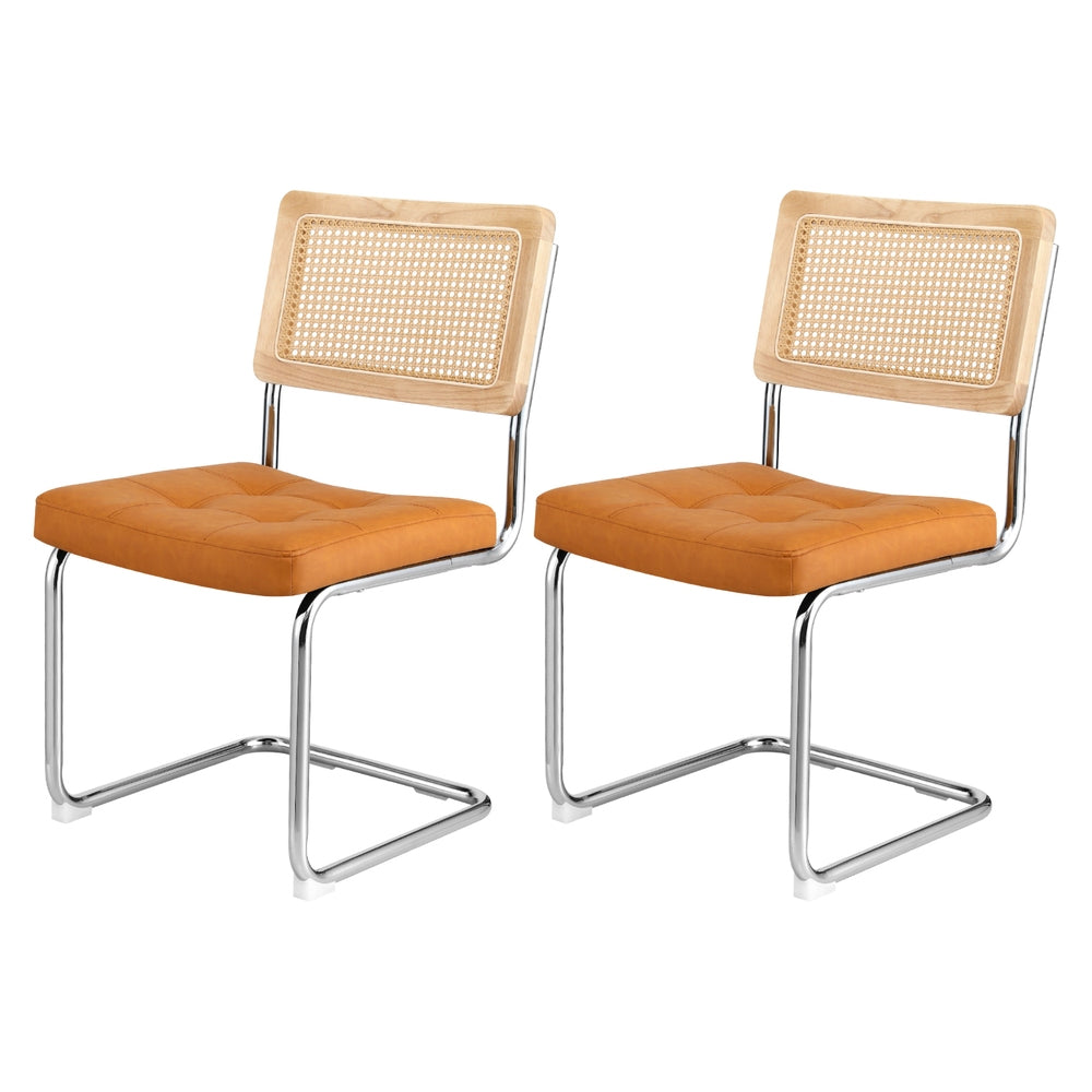 Kitchen & Dining Chairs: Artiss Dining Chairs Set of 2 PU Leather Rattan Cantilever Brown