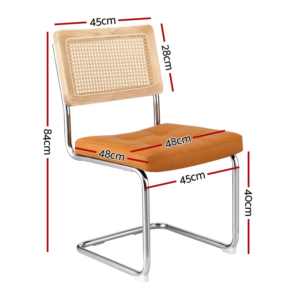 Kitchen & Dining Chairs: Artiss Dining Chairs Set of 2 PU Leather Rattan Cantilever Brown