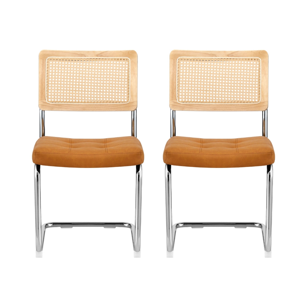 Kitchen & Dining Chairs: Artiss Dining Chairs Set of 2 PU Leather Rattan Cantilever Brown
