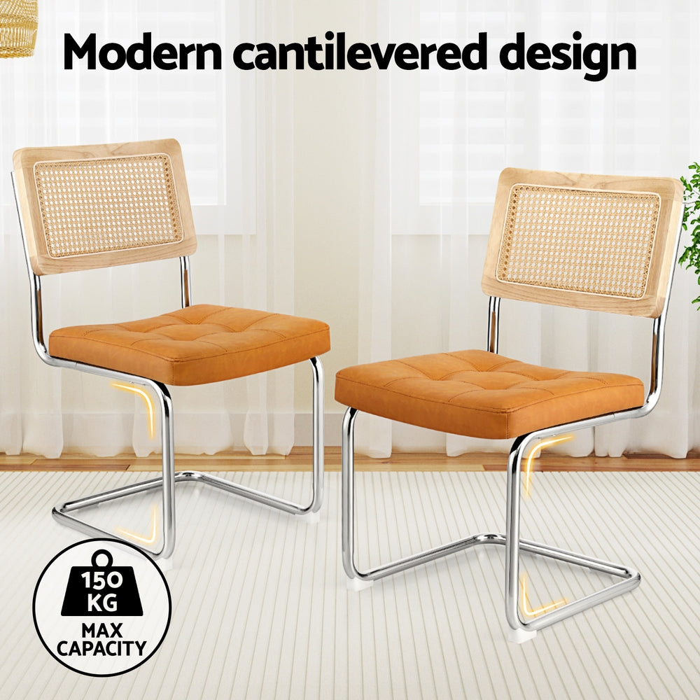 Kitchen & Dining Chairs: Artiss Dining Chairs Set of 2 PU Leather Rattan Cantilever Brown