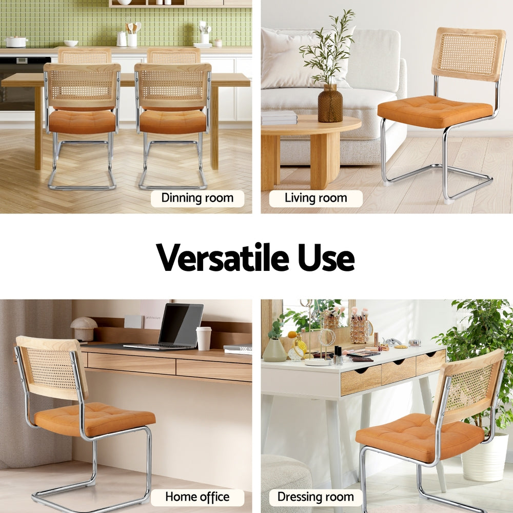 Kitchen & Dining Chairs: Artiss Dining Chairs Set of 2 PU Leather Rattan Cantilever Brown