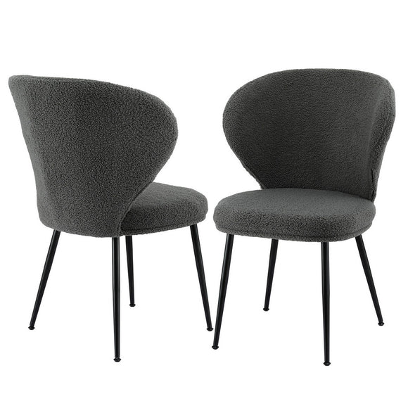 Artiss 2x Dining Chairs Sherpa Boucle Wing Back Grey