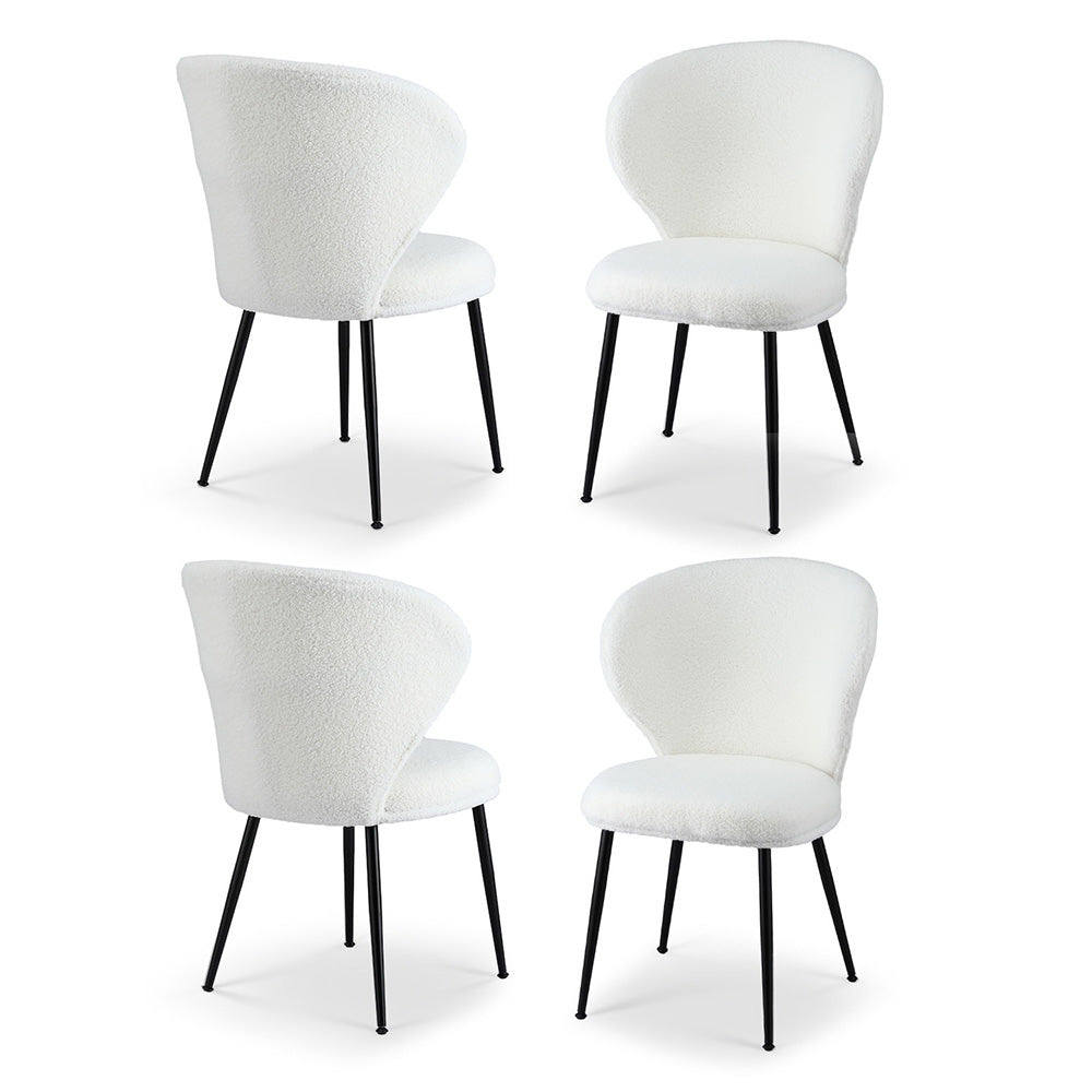 Kitchen & Dining Chairs: Artiss 4x Dining Chairs Sherpa Boucle Wing Back White