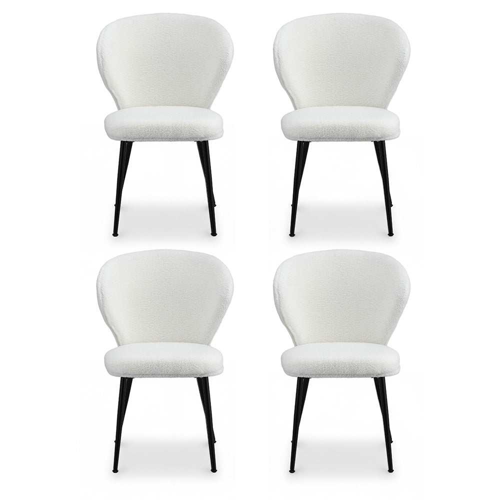 Kitchen & Dining Chairs: Artiss 4x Dining Chairs Sherpa Boucle Wing Back White
