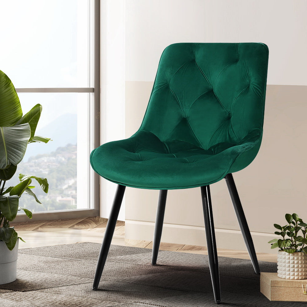 Dining Set: Artiss Dining Chairs Set of 2 Velvet Diamond Tufted Green