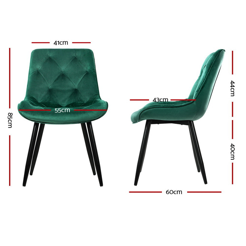 Dining Set: Artiss Dining Chairs Set of 2 Velvet Diamond Tufted Green