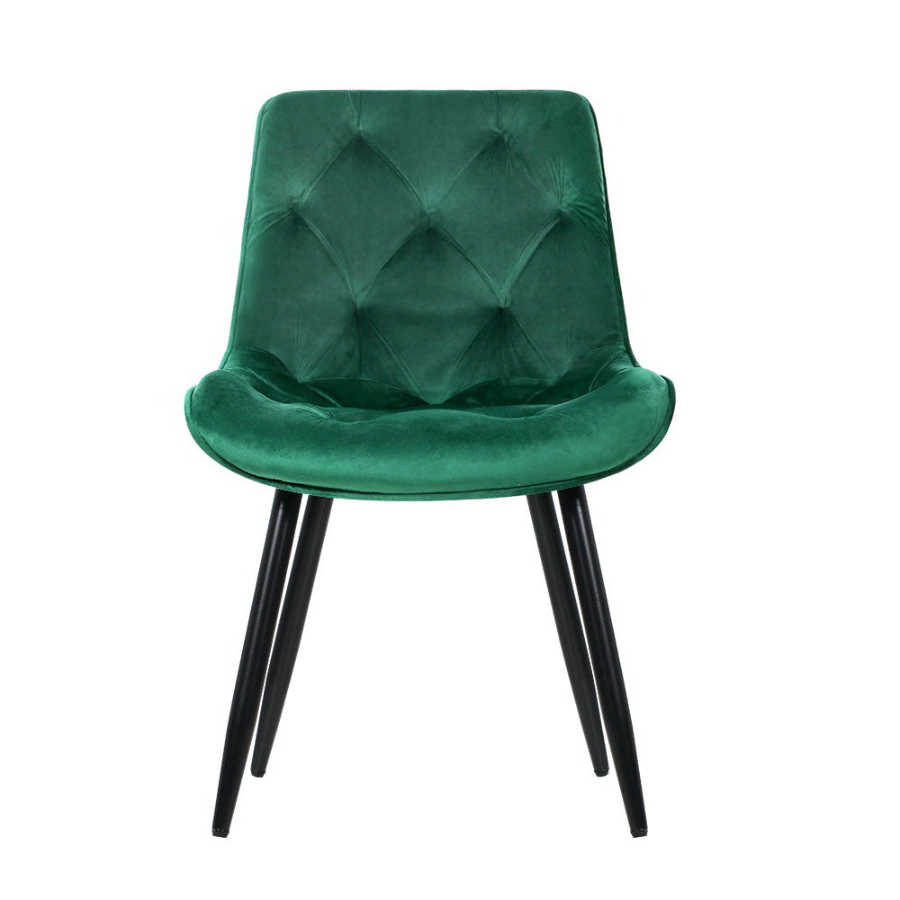 Dining Set: Artiss Dining Chairs Set of 2 Velvet Diamond Tufted Green