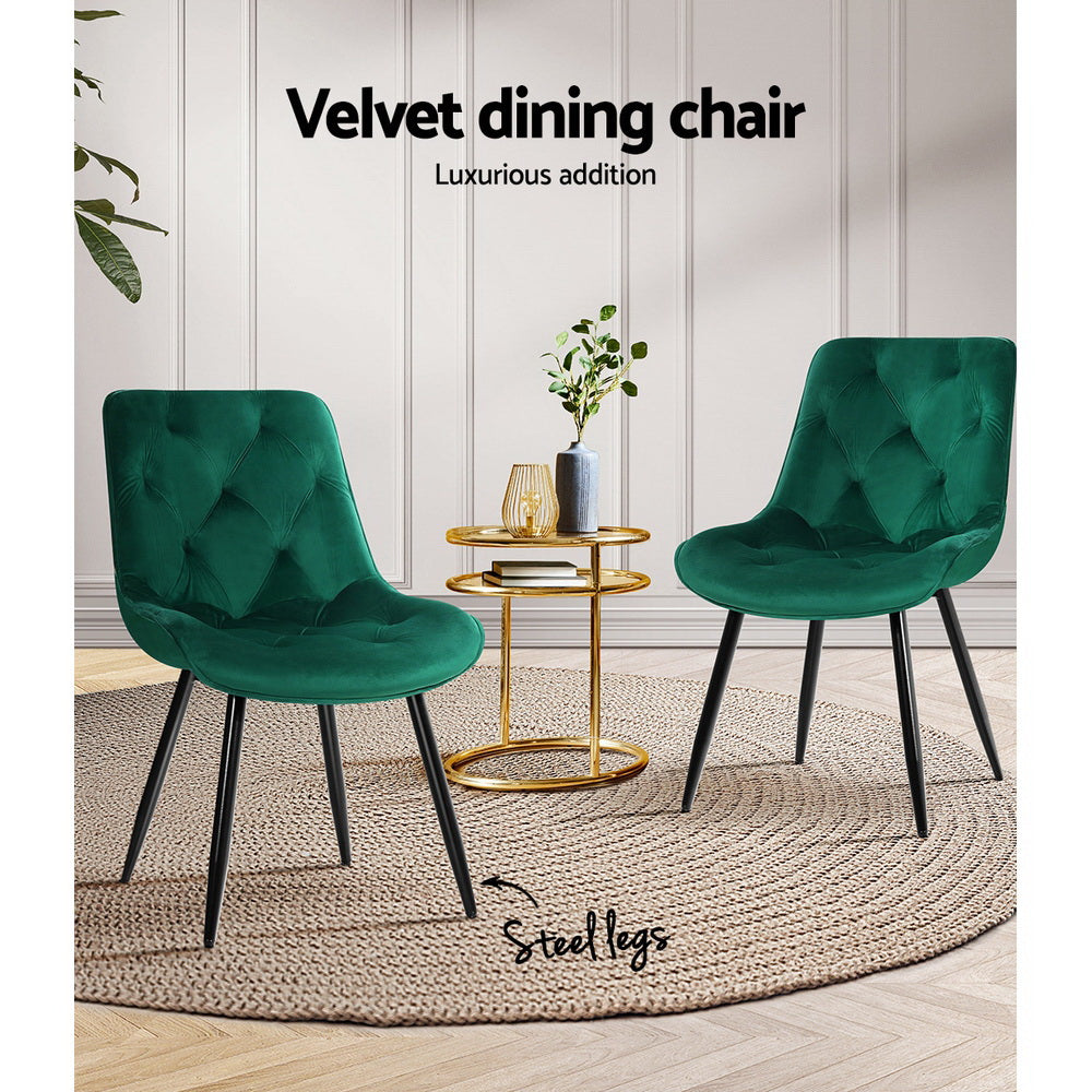 Dining Set: Artiss Dining Chairs Set of 2 Velvet Diamond Tufted Green
