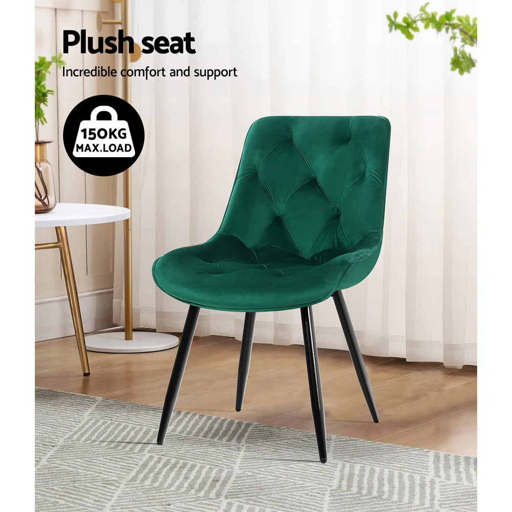 Dining Set: Artiss Dining Chairs Set of 2 Velvet Diamond Tufted Green