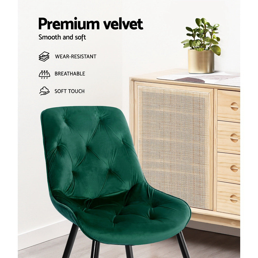 Dining Set: Artiss Dining Chairs Set of 2 Velvet Diamond Tufted Green