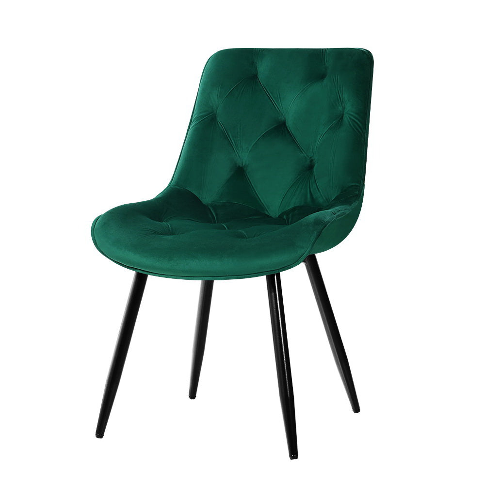 Dining Set: Artiss Dining Chairs Set of 2 Velvet Diamond Tufted Green