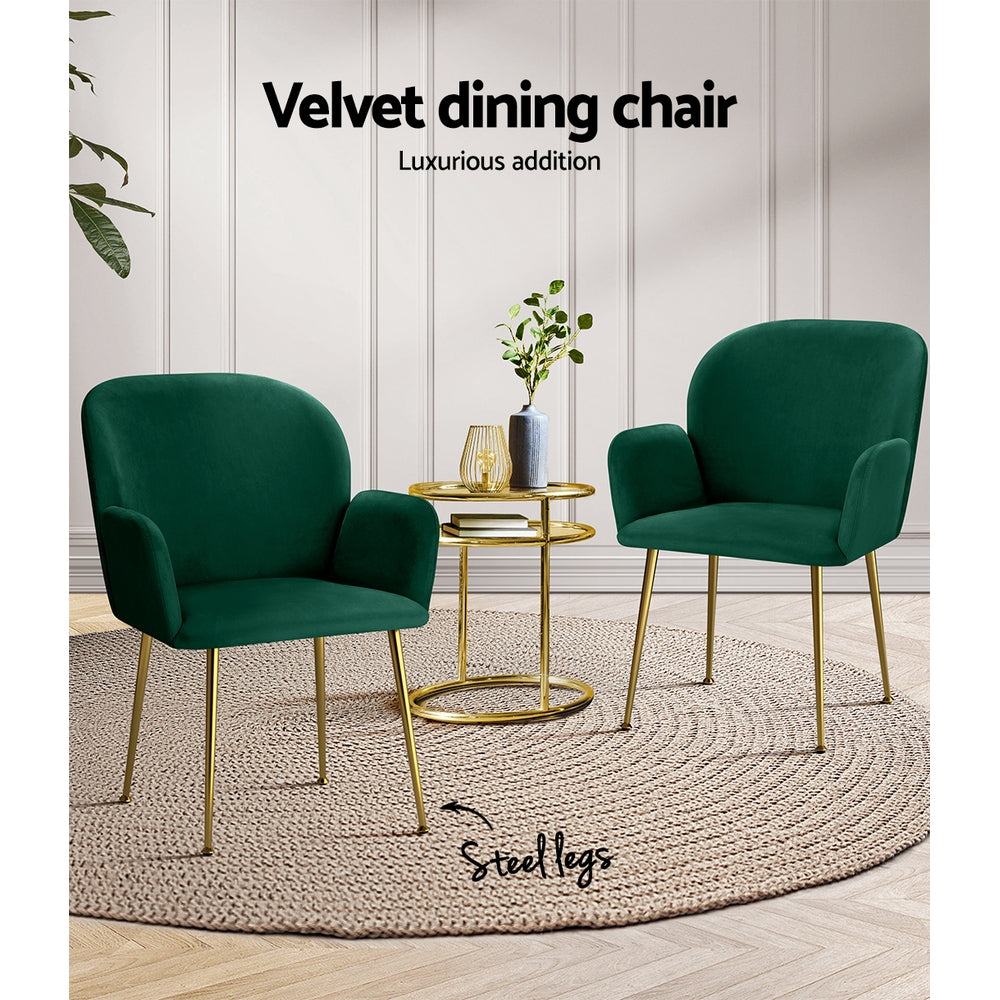 Dining Set: Artiss Dining Chairs Set of 2 Velvet Armchair Green