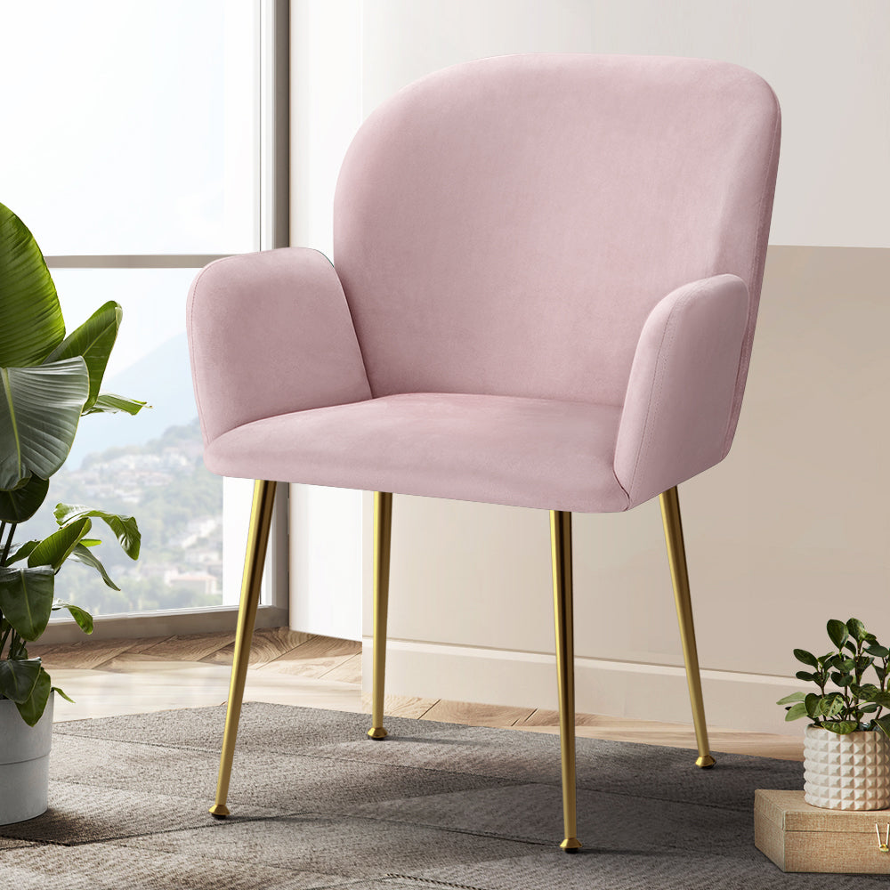Dining Set: Artiss Dining Chairs Set of 2 Velvet Armchair Pink