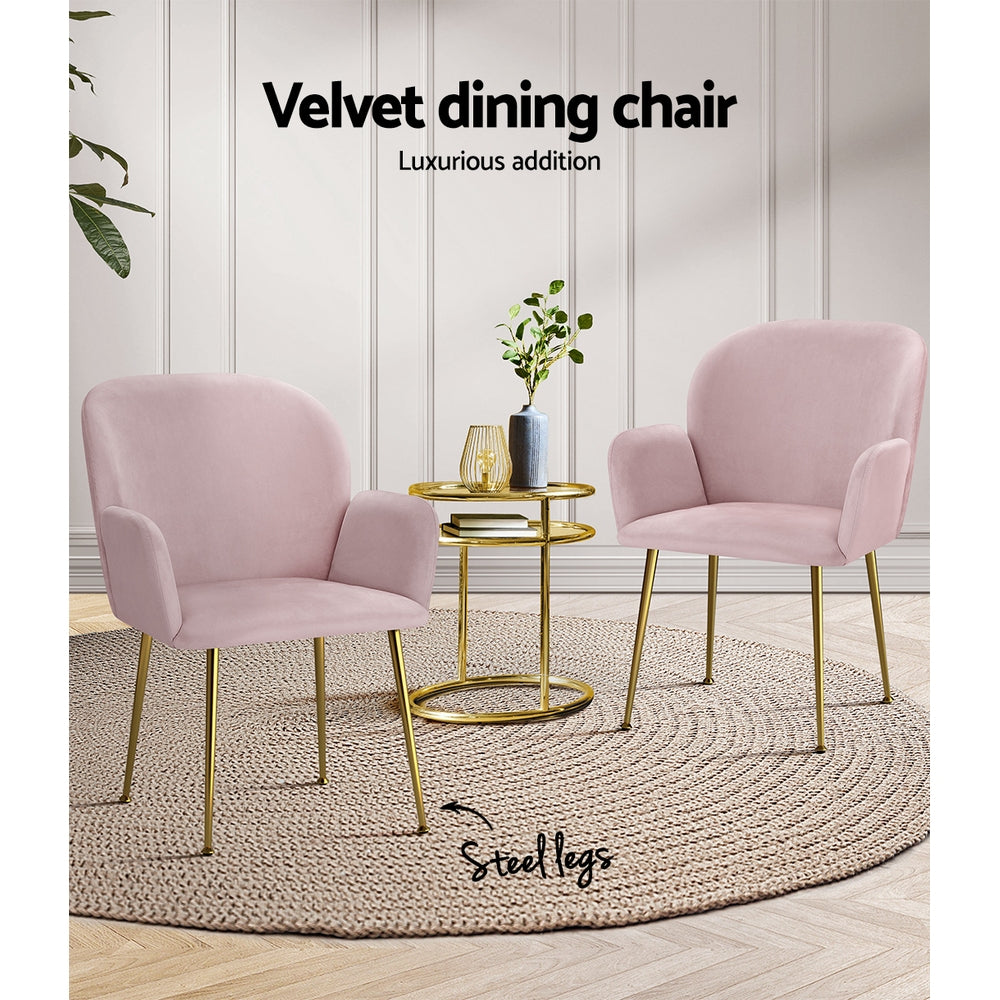Dining Set: Artiss Dining Chairs Set of 2 Velvet Armchair Pink